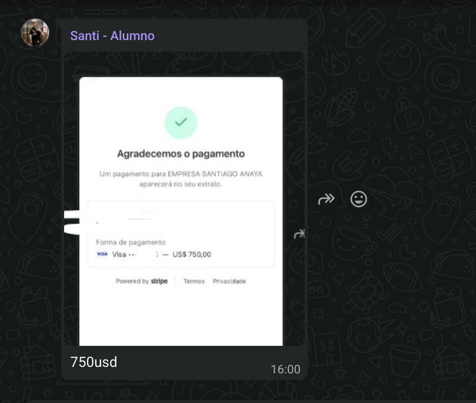 Captura de un alumno cobrando