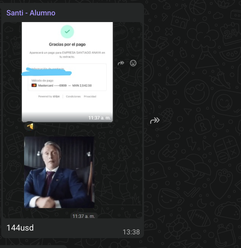 Captura de un alumno cobrando