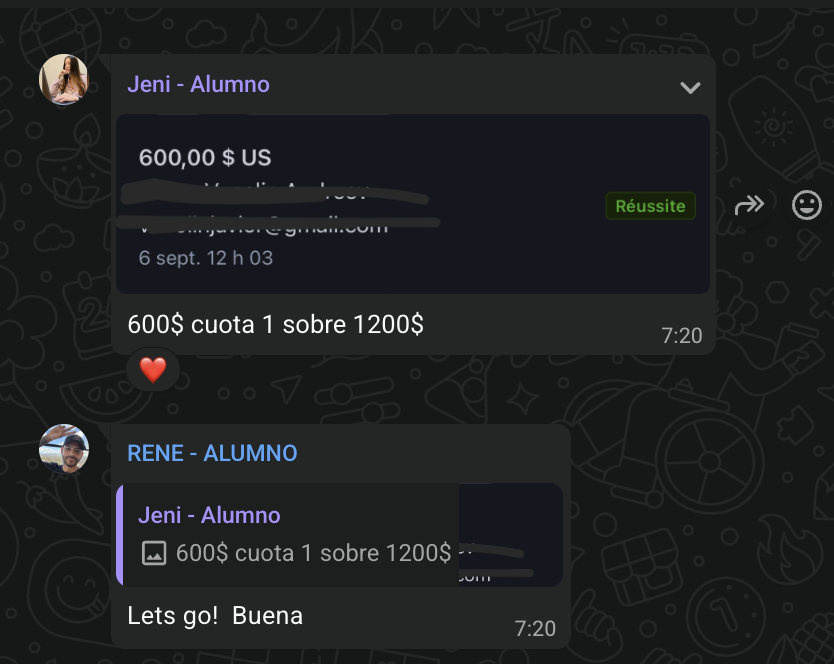 Captura de un alumno cobrando