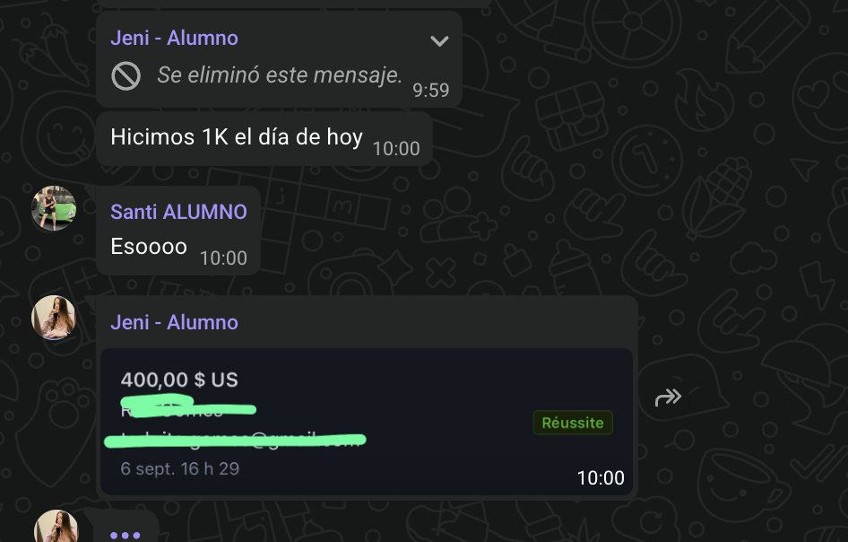 Captura de un alumno cobrando