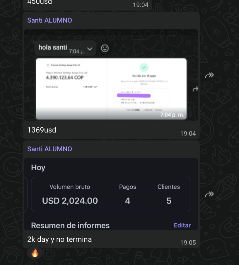Captura de un alumno cobrando