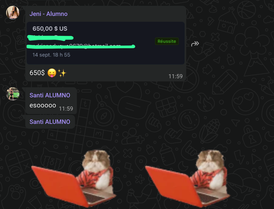 Captura de un alumno cobrando