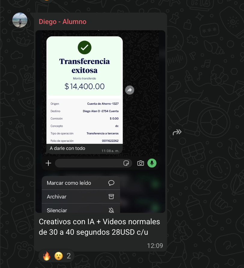 Captura de un alumno cobrando